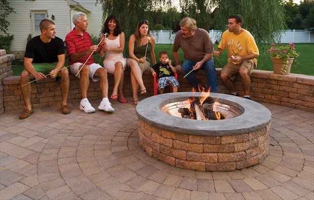 stock photo of people around firepit