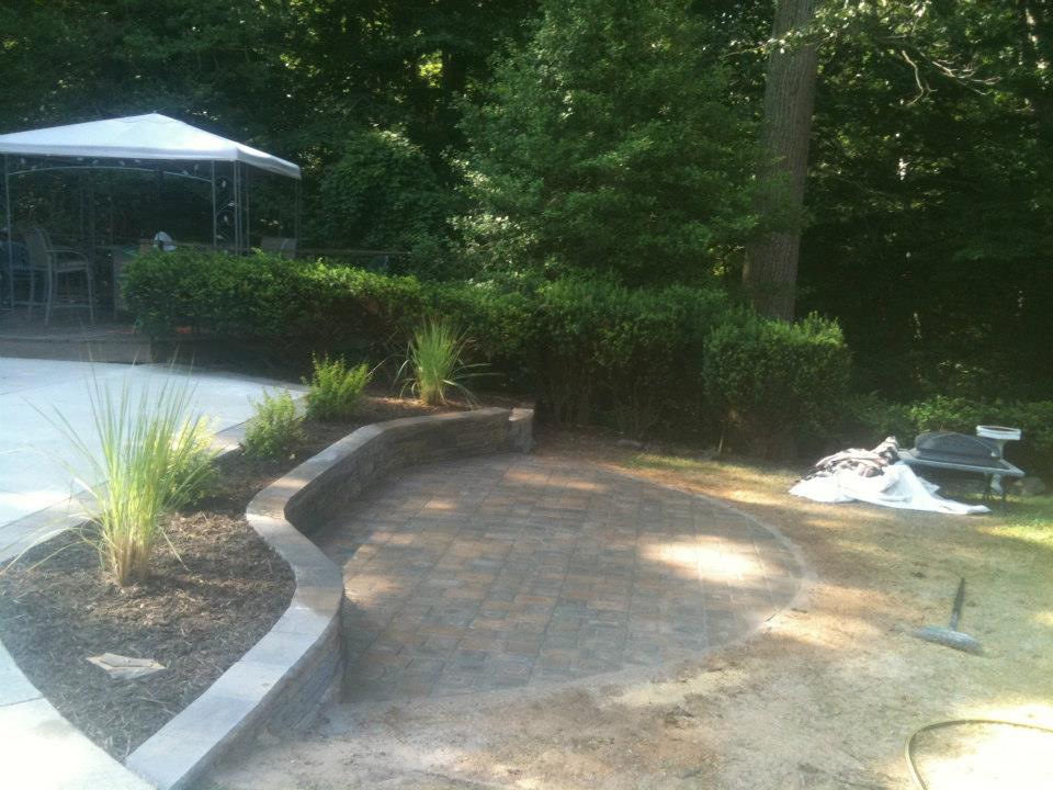patio area with new retaining wall