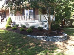 after picture with new retaining wall and landscape